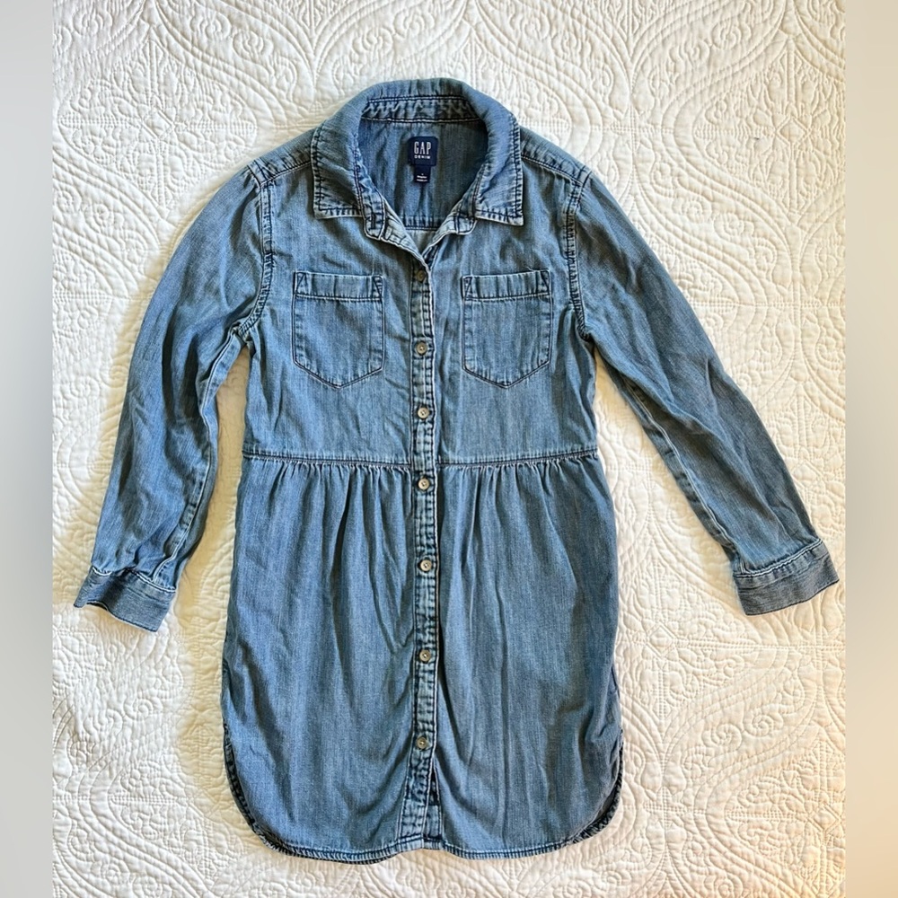 Gap 🌱 Girls denim long sleeve button down collared dress